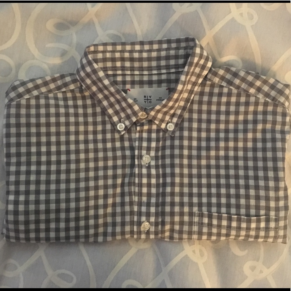 RVYC Men’s Long Sleeve Grey/White Gingham Slim Lg